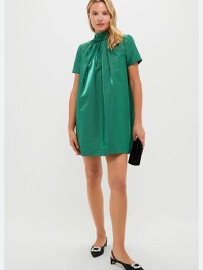 Hyacinth House Ashton Bow Dress Green Taffeta Rhinestone Embellished Size S